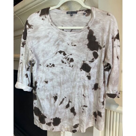 Vince Tie Dye T-Shirt Brown 3/4 Sleeve Chest Pocket Pullover Tee Size XS - Picture 1 of 6